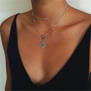 Bohemian Vintage Sunflower Pendant Necklace for Women Multilayer Geometric Jewelry Trendy Alloy Chain Necklace New Gifts