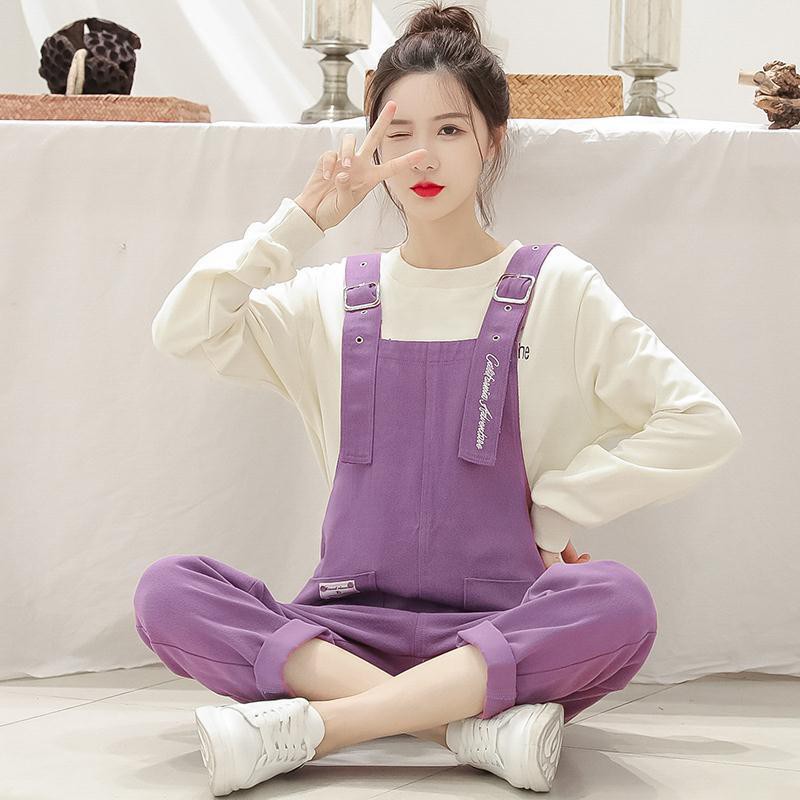 เอี๊ยมยีนส์ขายาว-สุทธิสีแดงฤดูใบไม้ร่วง-2020-ยอดนิยมรุ่นเกาหลีหลวมเล็ก-ๆ-น้อย-ๆ-สีม่วงยีนส์เอี๊ยมขากว้างสูทหญิงสไตล์ตะวั
