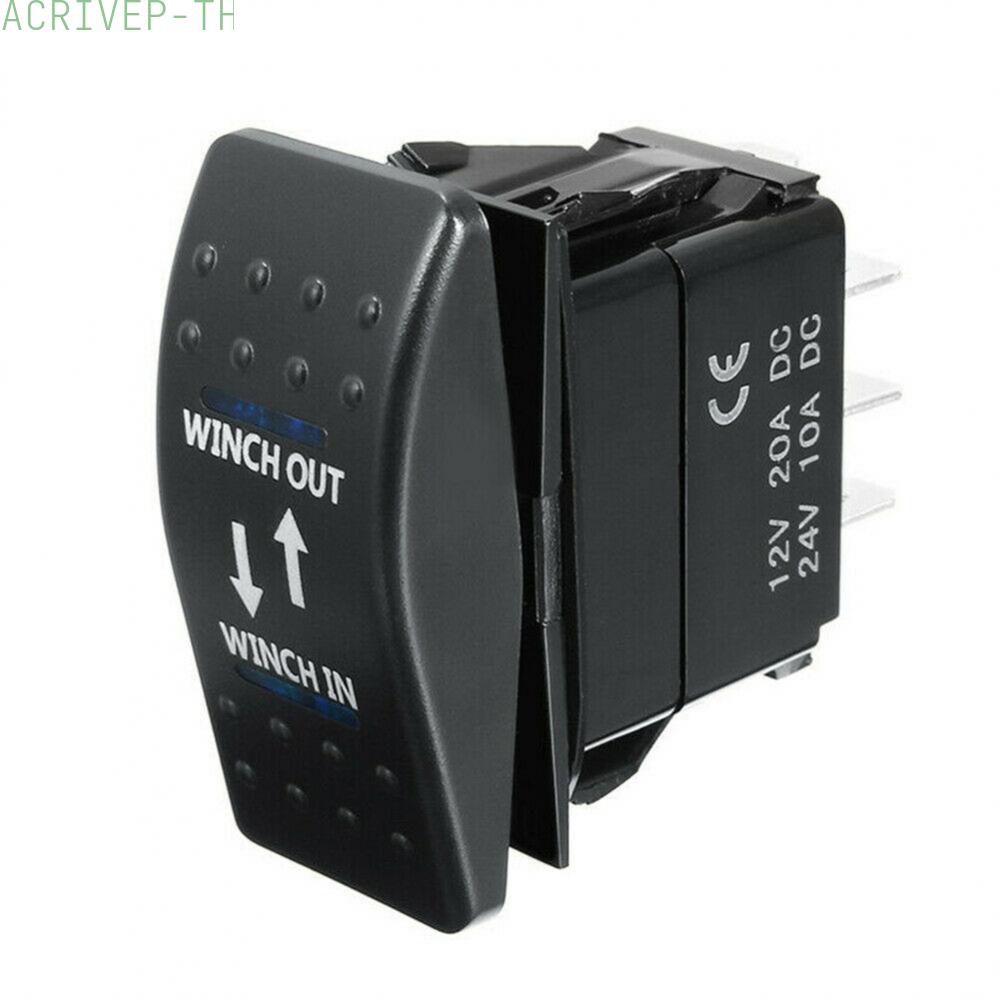 Winch In/Out Rocker Switch 7Pin Blue LED Rocker Toggle Switch 12V24V