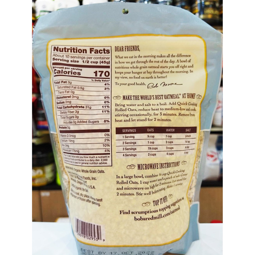 bobs-red-mill-organic-quick-cooking-rolled-oats-16-oz-ขนาด454กรัม