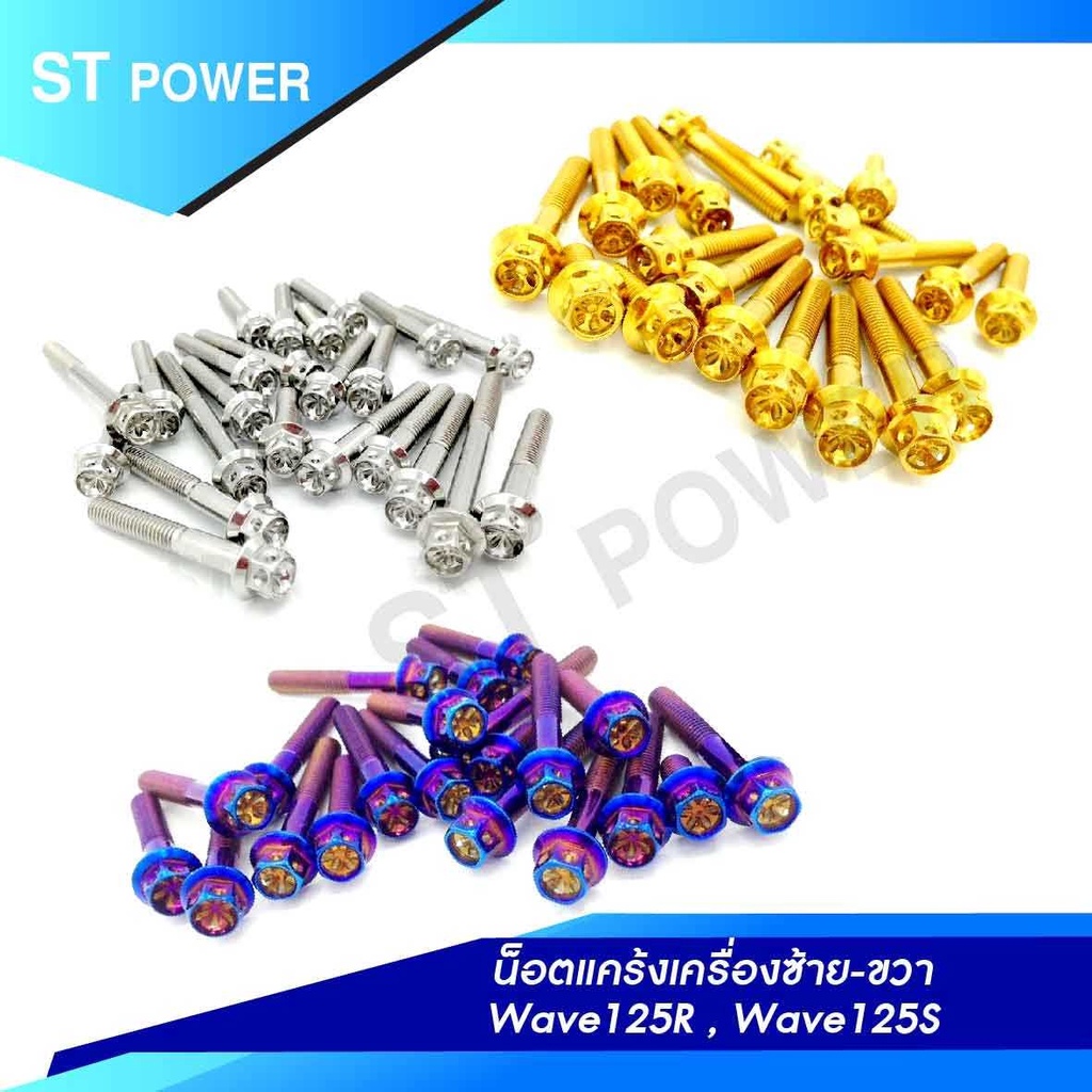 ภาพหน้าปกสินค้าน็อตแคร้งเครื่องซ้าย-ขวา Wave125R, 125s น็อตเวฟ125R, เวฟ 125s