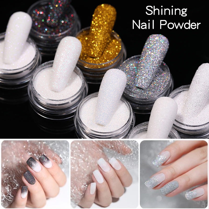เลื่อมShiny Silver Nail Glitter Set Full Color Sequin White Glitter