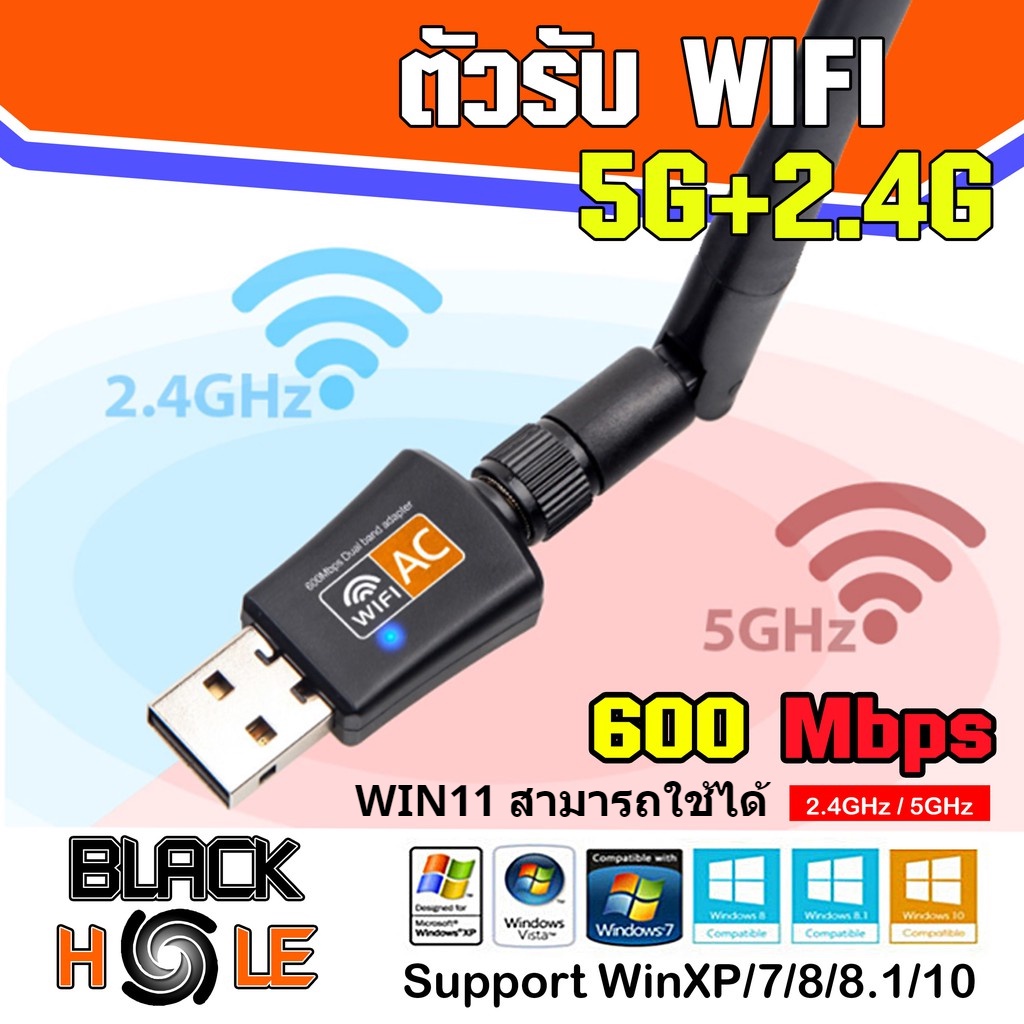 รูปภาพของ(5.0G-แดง) รับประกัน30วัน ตัวรับ WIFI USB 5.0GHz / 600Mbps รองรับคลื่นสัญญาณ2.4G +5.0G มีทั้งรุ่นมีเสา และไม่มีเสาลองเช็คราคา