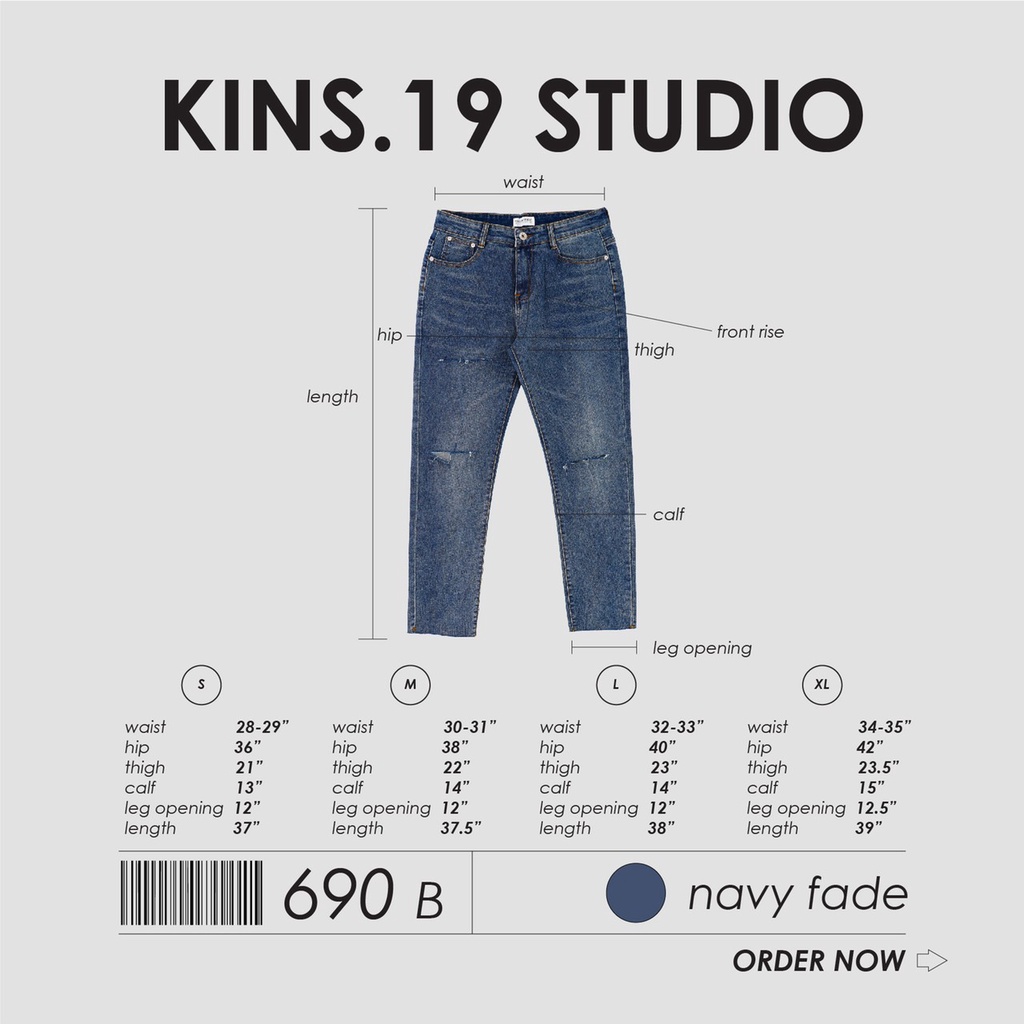 ภาพหน้าปกสินค้ากางเกงยีนส์ขาเดฟ กึ่งกระบอกเล็ก สีเข้มฟอกสวยๆ (รหัส : i001) จากร้าน kins.19studio บน Shopee