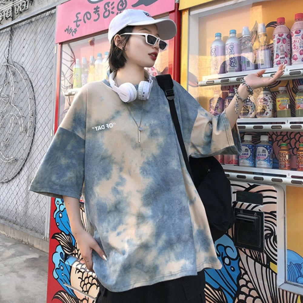 ถูก-เสื้อยืดแขนสั้น-ผู้ชาย-oversize-เกาหลี-เสื้อผ้ามัดย้อม-เสื้อฮิปฮอป-เสื้อยืดลาย-โอเวอร์ไซส์-เสื้อยืดคอกลม-ชุดคู่รัก