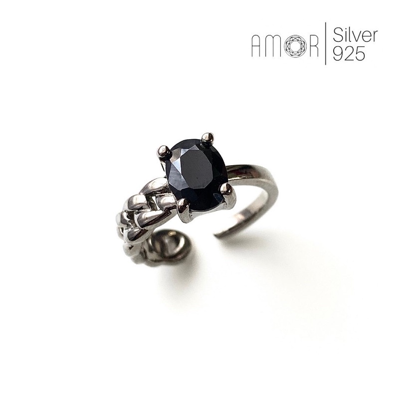 แหวนเงินแท้-925-ฝังพลอยนิล-black-spinel-พลอยเม็ดใหญ่ๆ-ให้ลุคเท่ๆๆ