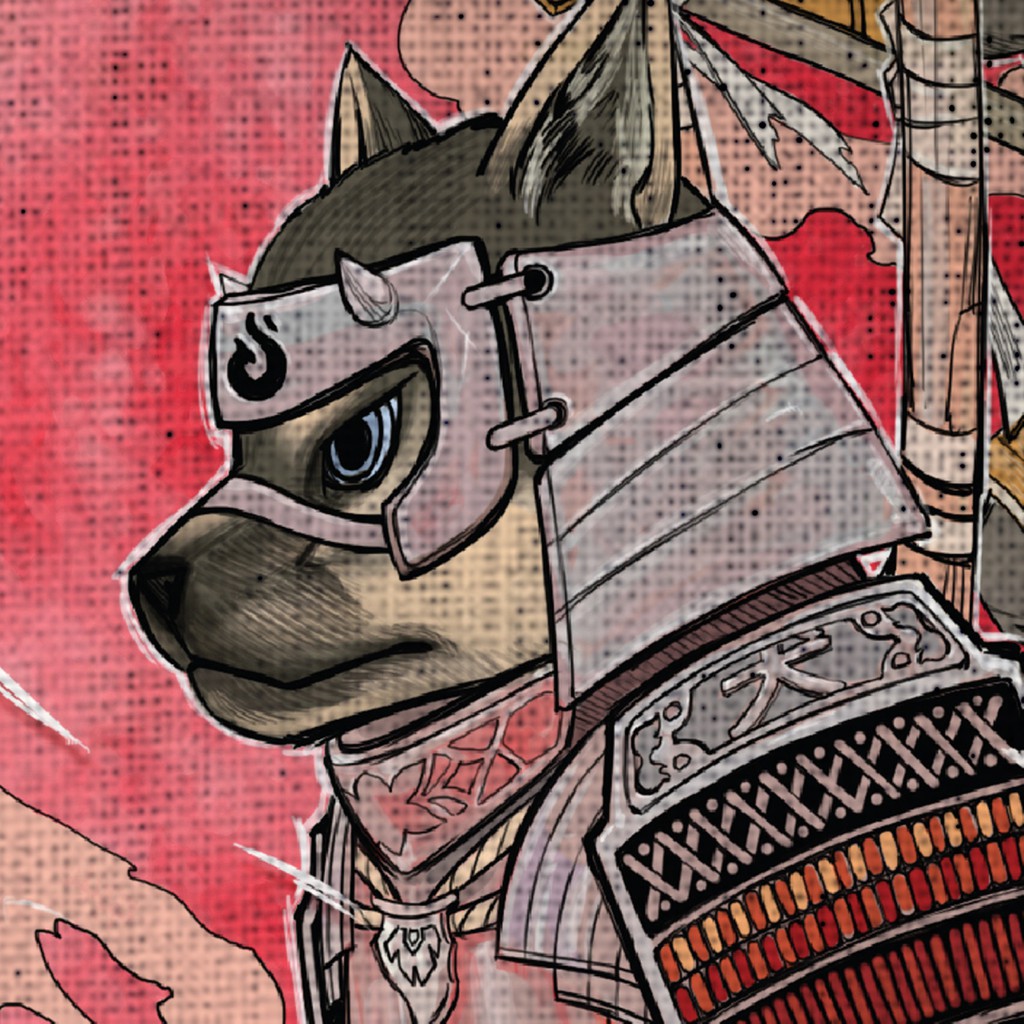 ผ้าแคนวาส-พิมพ์ลาย-7-หมาซามูไร-ไม่มีกรอบ-ขนาด-34-5x48-5-ซม-7-samurai-dogs-fabric-art-canvas-no-frame