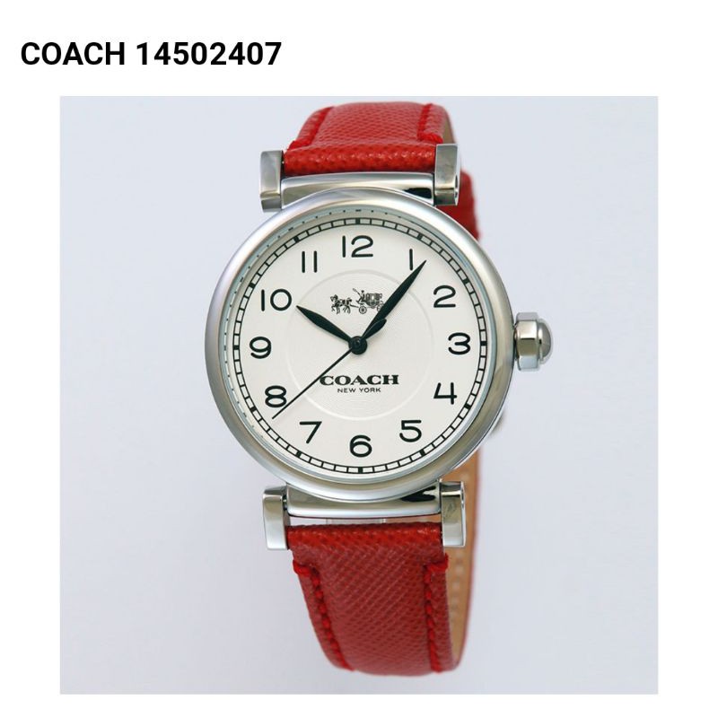 สด-ผ่อน-นาฬิกาหนังสีแดง-หน้าปัดขาว-coach-14502407-madison-women-s-watch-32-มิล