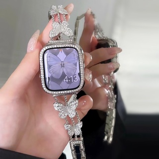 สินค้า สายนาฬิกาข้อมือ ลายผีเสื้อ ประดับเพชร สําหรับ Apple Watch Series 8 7 6 se 5 4 3 2 1 ขนาด 45 มม. 41 มม. 38 มม. 40 มม. 44 มม. 42 มม.