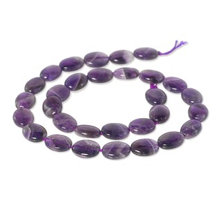 ลูกปัดหินแท้ ลักษณะเม็ดไข่แบน (Flat Oval) หินอเมทีส (Amethyst) 10x14 mm - (LZ-0327 สีม่วง)