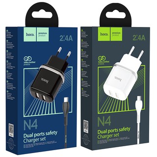 HOCO N4 Aspiring wall charger, dual USB, 2.4A output, EU plug, set with cable for Micro-USB.