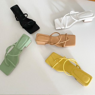 25twentyfives - Molly Strappy Sandals รองเท้าคาดเส้นพื้นเหลี่ยมสไตล์แบบเกาหลี สูง1.5นิ้ว