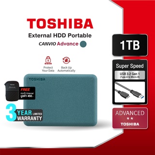 ภาพหน้าปกสินค้าToshiba External HDD (1TB) USB 3.2  SuperSpeed, รุ่น (Canvio Advance V10)  Security Auto-backup 2.5\" สีเขียว ฮาร์ดดิสพกพา  Portable Hard drive ฟรี!! กระเป๋ากันกระแทก (TSB-HDTCA10AG3AA) ที่เกี่ยวข้อง