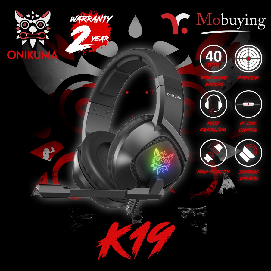 ภาพหน้าปกสินค้าประกัน 2 ปี ส่งจากไทย หูฟังเกมมิ่ง ONIKUMA K19 RGB Gaming Headset ลำโพง 40mm ไมโครโฟนช่วยลดเสียงรบกวน พร้อมแสงไฟ RGB