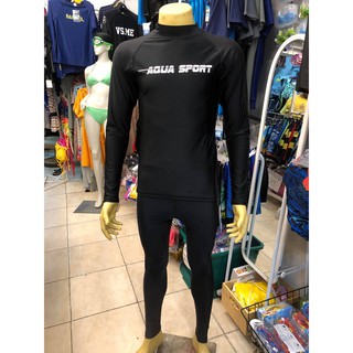 เสื้อว่ายน้ำชายแขนยาว L-4XLเสื้อว่ายน้ำแขนยาวชายสีดำ สกรีนAqua sport