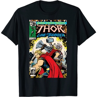 เสื้อยืดอินเทรนด์ผู้ชายอินเทรนด์ผู้หญิงเสื้อยืด พิมพ์ลายการ์ตูน Marvel Thor Love And Thunder Thor And JaneS-3XL