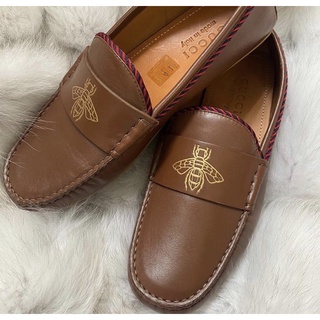 NEW! GUCCI BEE DRIVERS LOAFERS BROWN LEATHER size 40 unisex