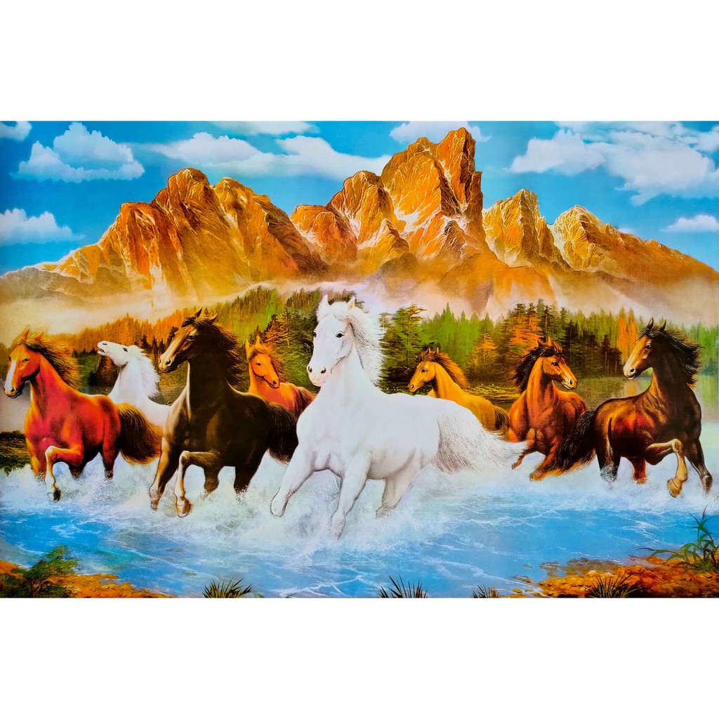 โปสเตอร์-ภาพวาด-ม้าวิ่ง-ม้ามงคล-ม้า8ตัว-ภาพมงคล-เสริมฮวงจุ้ย-horse-river-running-poster-24-x35-inch-painting-v5