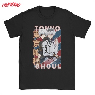 เสื้อยืดผ้าฝ้ายพิมพ์ลายคลาสสิก ใหม่ เสื้อยืดแขนสั้น พิมพ์ลายอนิเมะ Ken Kaneki Tokyo Ghoul แฟชั่นสําหรับผู้ชาย