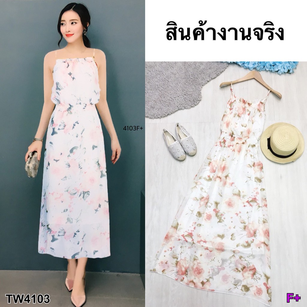 เดรสยาว-maxi-dress-สายเดี่ยวผ้าชีฟอง-ลายดอกไม้-มีซับใน-งานสวยหรู-ใส่เที่ยว-ใส่เล่นชิวๆ-เป็นชุดลำลองเก๋ๆได้