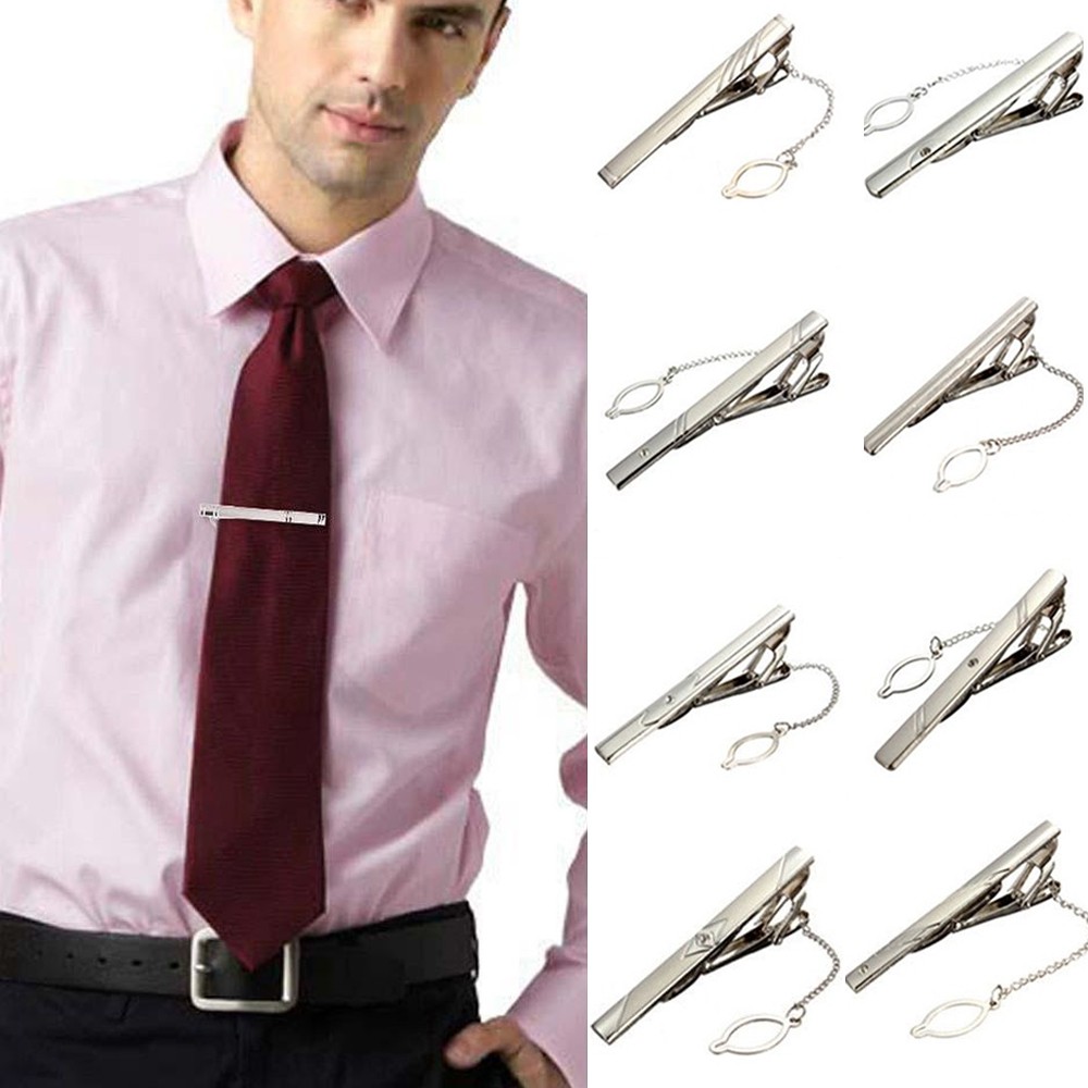 ภาพหน้าปกสินค้าCharm Elegant Metal Multi Style Pin Tie Simple Dress Shirt Tone Bar Necktie Clip Clasp