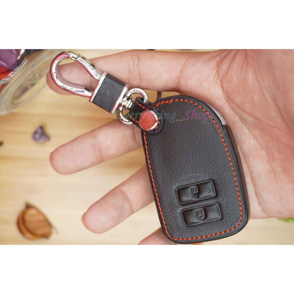 ซองหนังกุญแจรถยนต์-ซองหนังแท้-ซองรีโมท-เคสกุญแจหนังแท้-toyota-รุ่น-vios-2013-top-yaris-2014-smart-key-สีดำ-2ปุ่ม