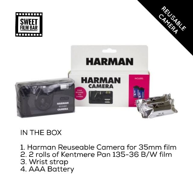 ภาพหน้าปกสินค้าHarman	Reusable Camera Set with 2x Kentmere Pan 400	135 (36exp) Black and White Film	35mm 	Sweet Film Bar จากร้าน sweetfilmbar บน Shopee