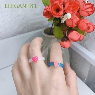 Elegant81 แหวนอะคริลิครูปการ์ตูนหมีน่ารักสไตล์เกาหลี 2 ชิ้น/ชุดสําหรับผู้หญิง