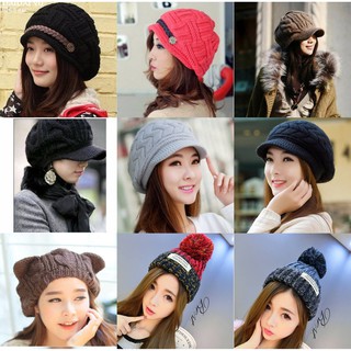 ราคาและรีวิวส่งจากไทย 2-4 วันถึง UP001 หมวกไหมพรม  หมวก หมวกถัก  ผู้หญิง สตรี หน้าหนาว  หมวกกันหนาว หมวกถัก หมวกผ้า