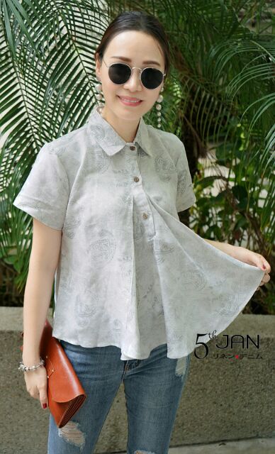 เสื้อผ้าลินินแต่งระบายพิมพ์ลาย