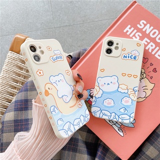 เคสโทรศัพท์ ซิลิโคนนิ่ม ลายหมีว่ายน้ําน่ารัก สําหรับ Samsung A50 A30S A20 A02S a03s A02 M02 A10S A22 M22 A52 A52S A72 A32 A31 A50S A30 A71 A51 A11 M11 A12 M12 A10 M10 M52 A20S A13 A33 5G