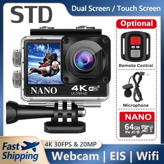ภาพขนาดย่อของภาพหน้าปกสินค้า4K 60fps HD Dual Screen กล้อง WiFi หน้าจอสัมผัสหมวกกันน็อก EIS รีโมทคอนโทรลใต้น้ำกันน้ำกีฬา Vlog กล้อง STD จากร้าน nano_tech บน Shopee ภาพที่ 1
