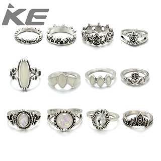 Turtle Hollow Crown Ring Vintage Heart Gem Drip Rings Set of 12 for girls for women low price