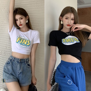 เสื้อครอปแขนสั้น พิมพ์ลาย สไตล์เกาหลี เข้ากับทุกการแต่งกาย แฟชั่นฤดูร้อน สําหรับผู้หญิง
