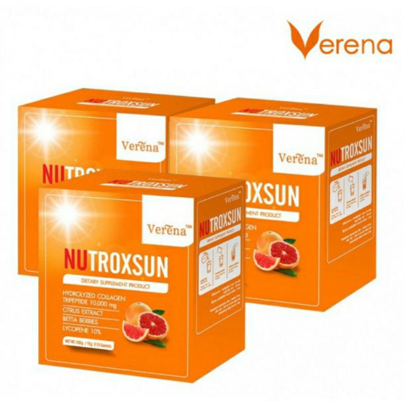 ราคาและรีวิว(3กล่อง) Verena NutroxSun นูทร๊อคซัน นวัตกรรมในการดูแลปกป้องผิวจากแสงแดด กล่องละ 10 ซอง