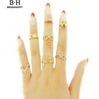 💘broadhappy💍7 ชิ้นสตรี Boho กุทัณฑ์ผสมยอดนิยมแฟชั่นน่ารัก K Nuckle แหวน Midi แหวน แหวนเกลี้ยง