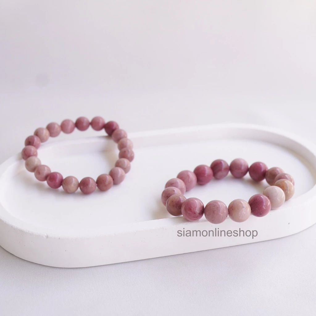 RHODONITE หินโรโดไนต์ สีชมพู เลือกขนาดเม็ดหินได้ (4-12 มม.) หินแห่งความสงบของจิตใจ สร้อยข้อมือหินแท้ https://wayoza.com