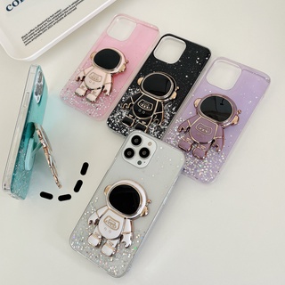 เคสโทรศัพท์มือถือแบบนิ่ม ลายนักบินอวกาศ 3D ระยิบระยับ พร้อมที่ตั้งวาง สําหรับ OPPO A16 A94 A74 A54 A53 A52 A92 A15 A15S A9 A5 2020 A31