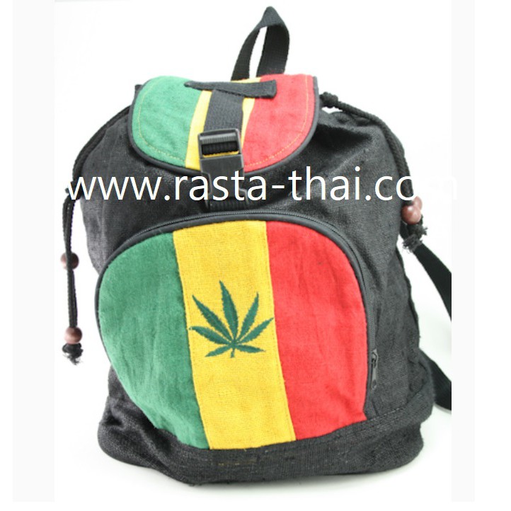 กระเป๋าเป้ราสต้า-rasta-backpack-สีเขียวเหลืองแดงปักลายใบ