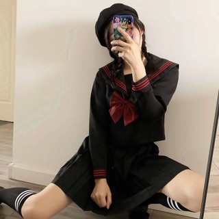 ชุดนักเรียนญี่ปุ่น jk uniform orthodox basic model red three middle suit black bad girl sailor suit Japanese student lon