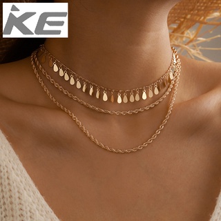 All-match simple popular new element necklace multi-twist chain disc drop-shaped necklace 3-cl