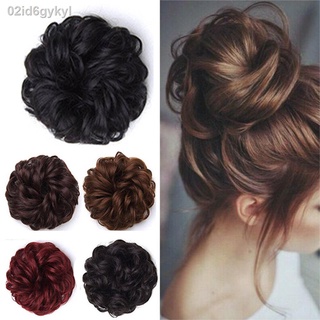 Women Black Hairpieces Curly Fake Hair Drawstring Synthetic hair Elastic Band Curly Chignon Messy Hair Donut Bun