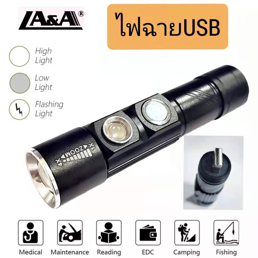 aliba-รุ่นไฟฉายusb-zoomx4เท่า-ไฟฉายแรงสูง-ซูม-4-เท่า-ปรับโหมดได้-5แบบ-ไฟแฟลช์-ราคาถูก-ไฟฉาย