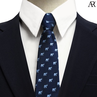 ANGELINO RUFOLO Necktie(NTS-ช้าง002) เนคไทผ้าไหมทออิตาลี่คุณภาพเยี่ยม ดีไซน์ Elephant สีกรมท่า/สีฟ้า/สีเหลือง