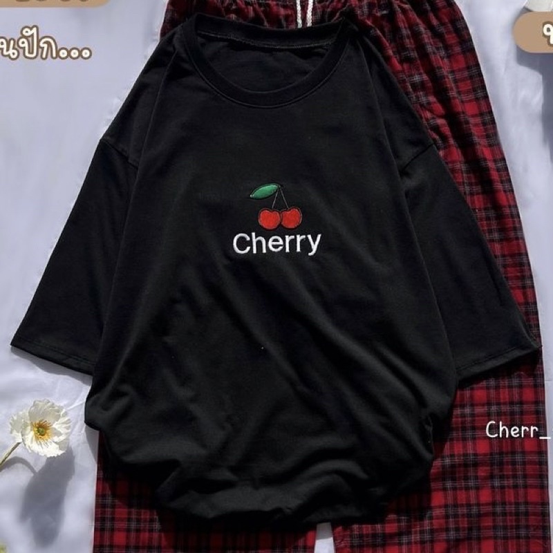 ขายเฉพาะเสื้อ-เสื้อโอเวอร์ไซส์-ผ้าคอตตอน-ลาย-cherry