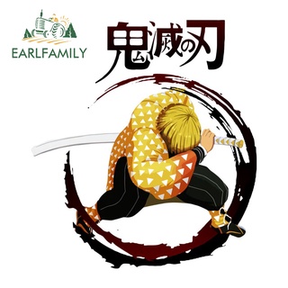 Earlfamily สติกเกอร์ไวนิล กันน้ํา ลายอนิเมะ Demon Slayer Zenitsu ขนาด 13 ซม. x 10.9 ซม. สําหรับติดตกแต่งหมวกกันน็อครถจักรยานยนต์