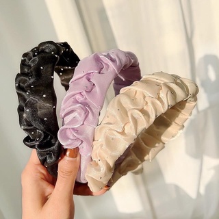 พร้อมส่ง  ที่คาดผม ผ้าเรยอน แต่งจับจีบ ประดับพลอยเทียม สีสดใส แฟชั่นสไตล์เกาหลี   ราคา 69฿  👇👇👇