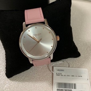 (ผ่อน0%) นาฬิกา Coach Womens Perry Rose Silver Dial Gold Rose Watch 36mm 14503582 สายหนัง สีชมพู 36 มม.