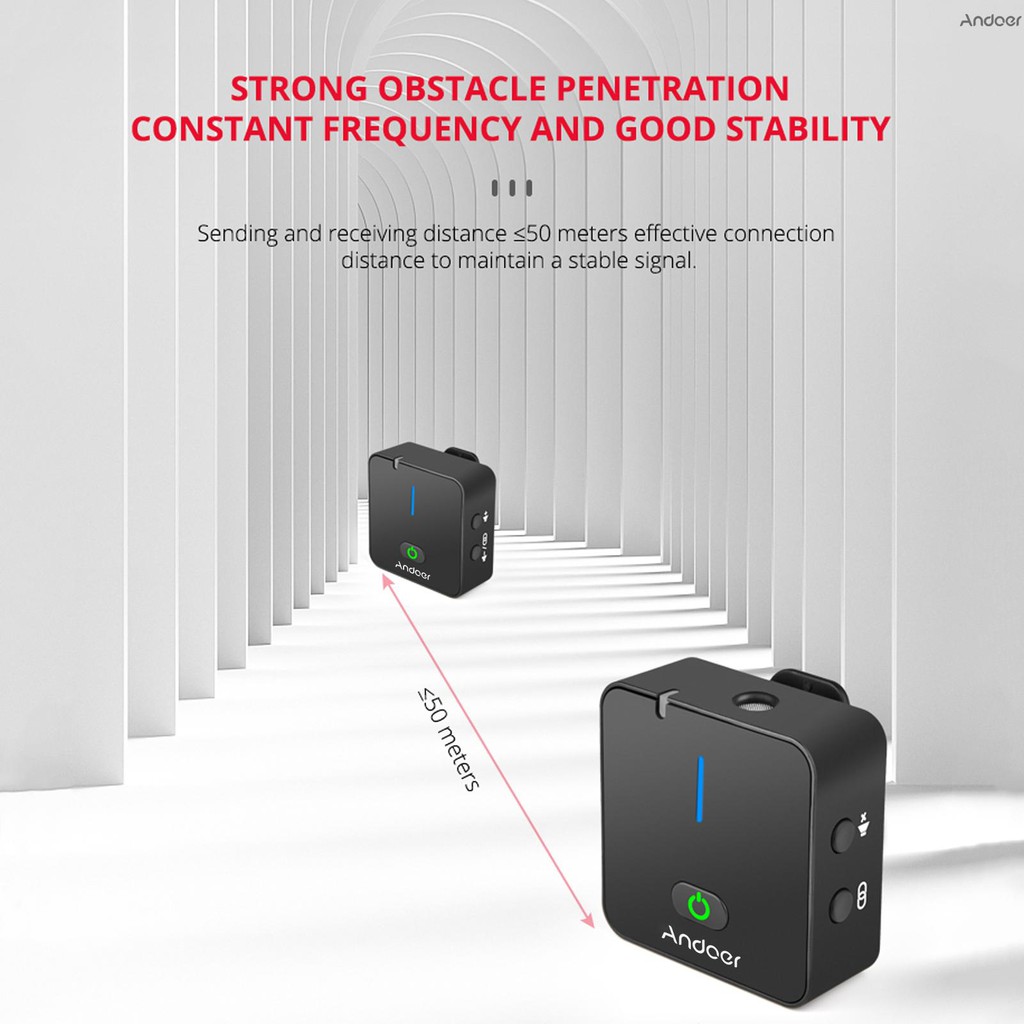 andoer-mx5-2-4g-ระบบไมโครโฟนบันทึกเสียงไร้สาย-พร้อมตัวรับส่งสัญญาณ-ไมโครโฟน-lavalier-ระยะ-50-เมตร-มีแบตเตอรี่ในตัว-แบบชาร์จไฟได้