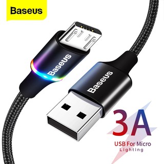 Baseus สายชาร์จข้อมูล USB สำหรับ Micro 3A ชาร์จเร็วสำหรับ Android โทรศัพท์มือถือสายดาต้าสายชาร์จไมโครสายชาร์จ 1 ม. สายชาร์จ 2 ม. พร้อมสายไฟ LED กระพริบ